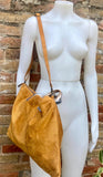 Tan leather tote. Large leather shopper bag in light saddle brown. Natural suede bag. Camel BROWN suede laptop bag. Handbag or shoulder bag