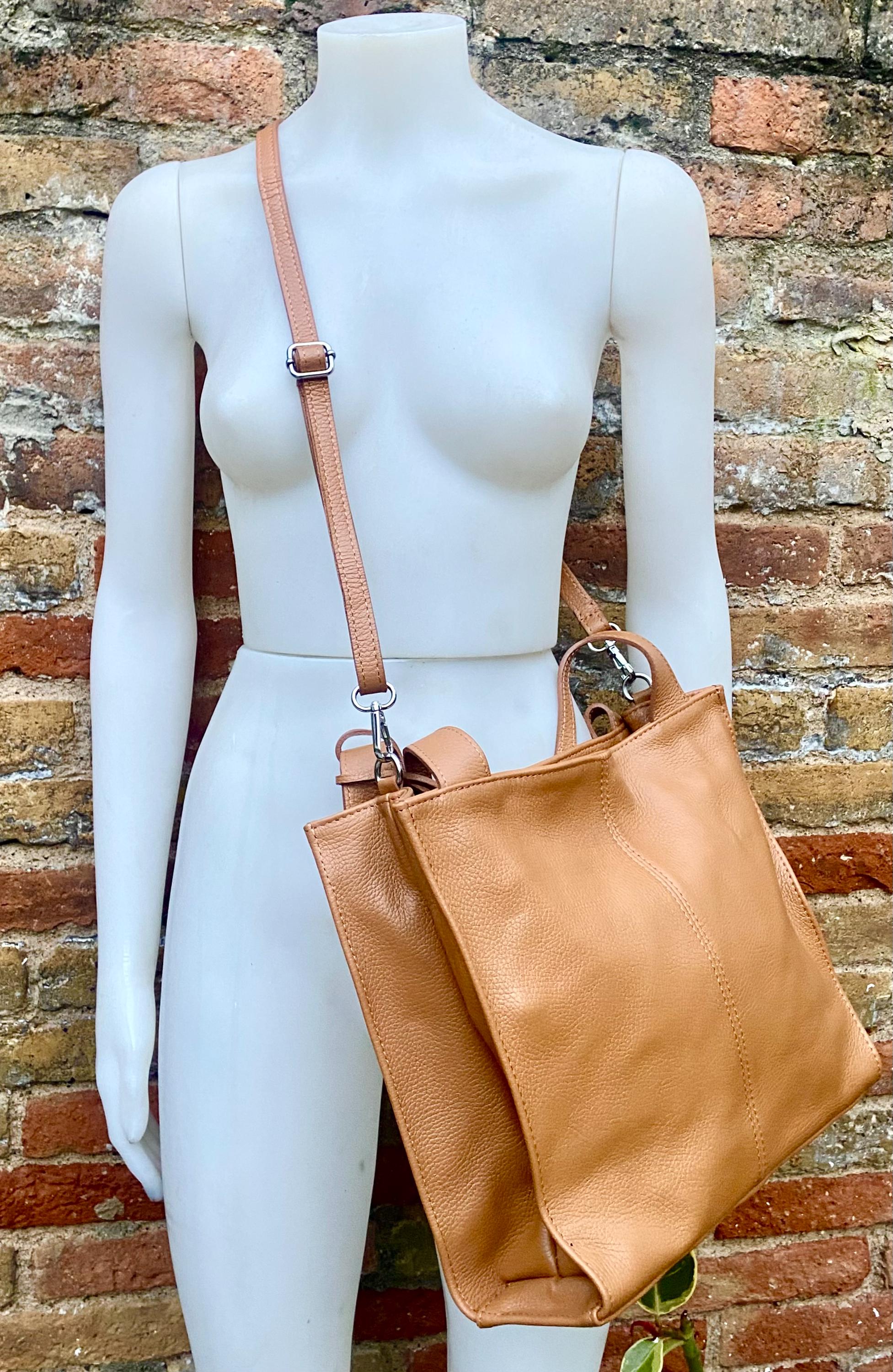 Camel brown leather bag. Light brown hobo shoulder bag + added crossbody strap. Genuine leather shopper. Caramel brown purse
