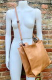 Camel brown leather bag. Light brown hobo shoulder bag + added crossbody strap. Genuine leather shopper. Caramel brown purse