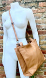 Camel brown leather bag. Light brown hobo shoulder bag + added crossbody strap. Genuine leather shopper. Caramel brown purse