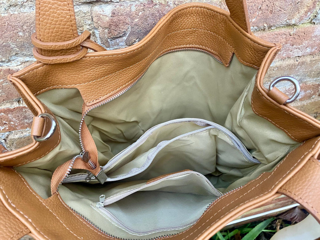 Camel brown leather bag. Light brown hobo shoulder bag + added crossbody strap. Genuine leather shopper. Caramel brown purse