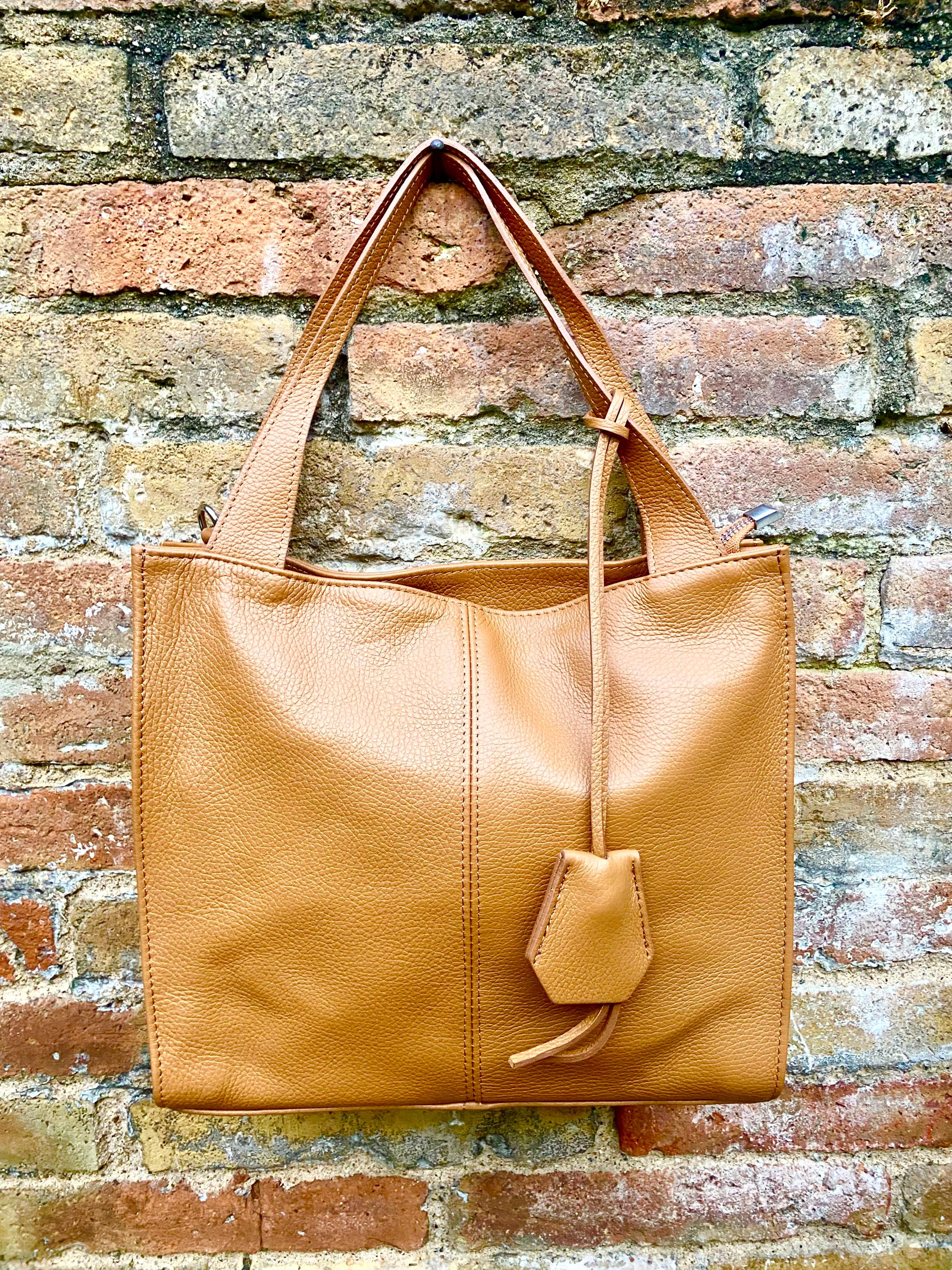 Camel brown leather bag. Light brown hobo shoulder bag + added crossbody strap. Genuine leather shopper. Caramel brown purse