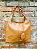 Camel brown leather bag. Light brown hobo shoulder bag + added crossbody strap. Genuine leather shopper. Caramel brown purse