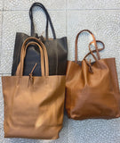 Tote leather bag in dark CAMEL brown. Soft natural GENUINE leather shopper. Large brown leather purse for your laptop, tablet, books...