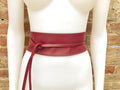 Wraparound belt in soft leather. Burgundy wrap belt. Longer option. Genuine leather wine red belt. Boho dress belt, dark red leather sash