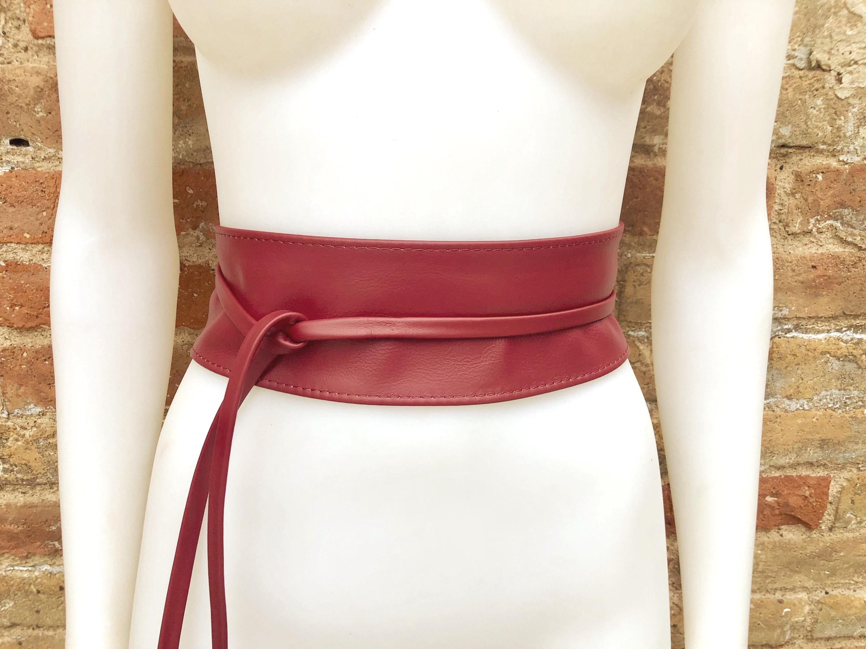 Wraparound belt in soft leather. Burgundy wrap belt. Longer option. Genuine leather wine red belt. Boho dress belt, dark red leather sash