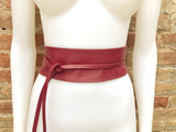 Wraparound belt in soft leather. Burgundy wrap belt. Longer option. Genuine leather wine red belt. Boho dress belt, dark red leather sash