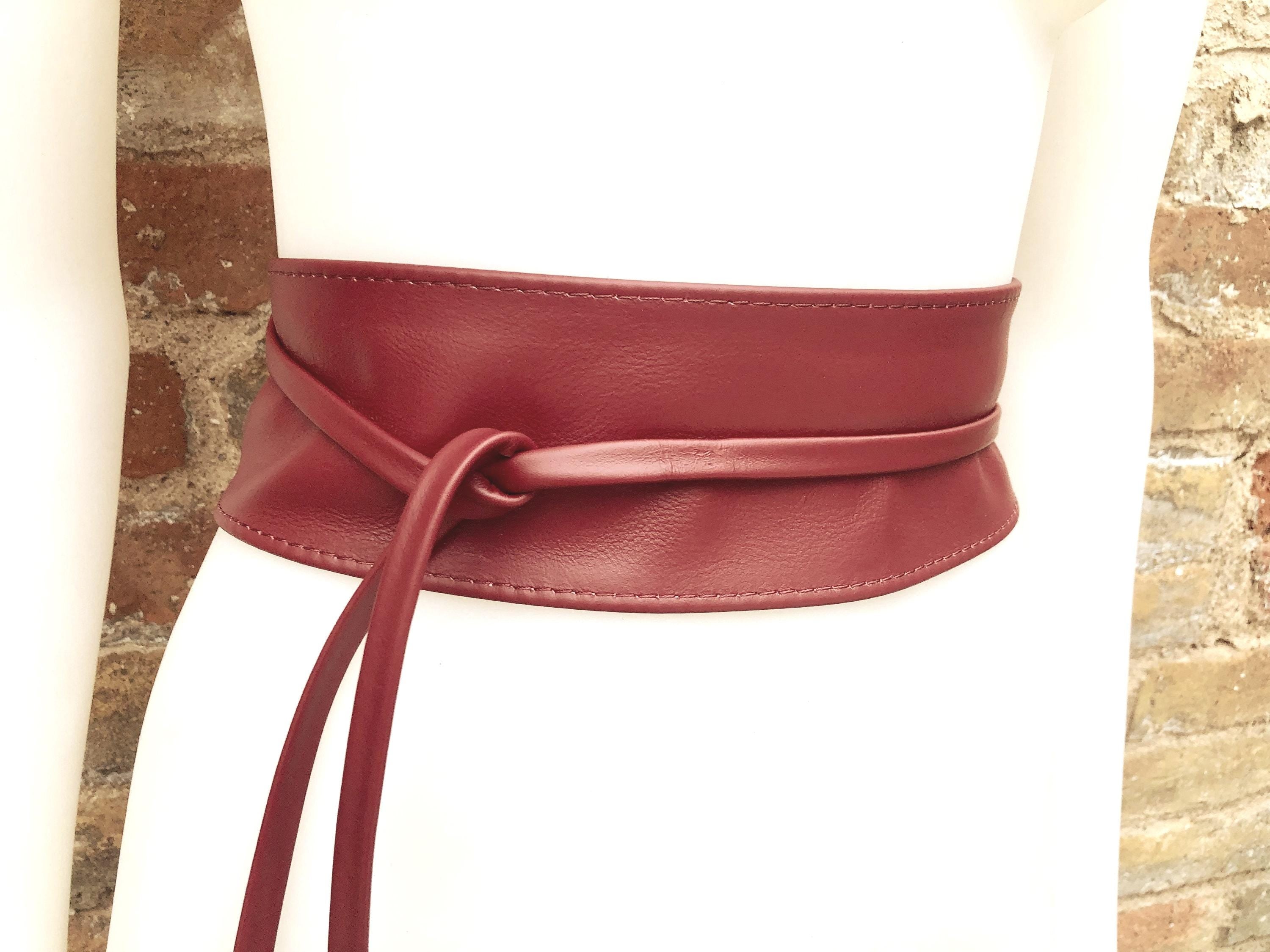 Wraparound belt in soft leather. Burgundy wrap belt. Longer option. Genuine leather wine red belt. Boho dress belt, dark red leather sash