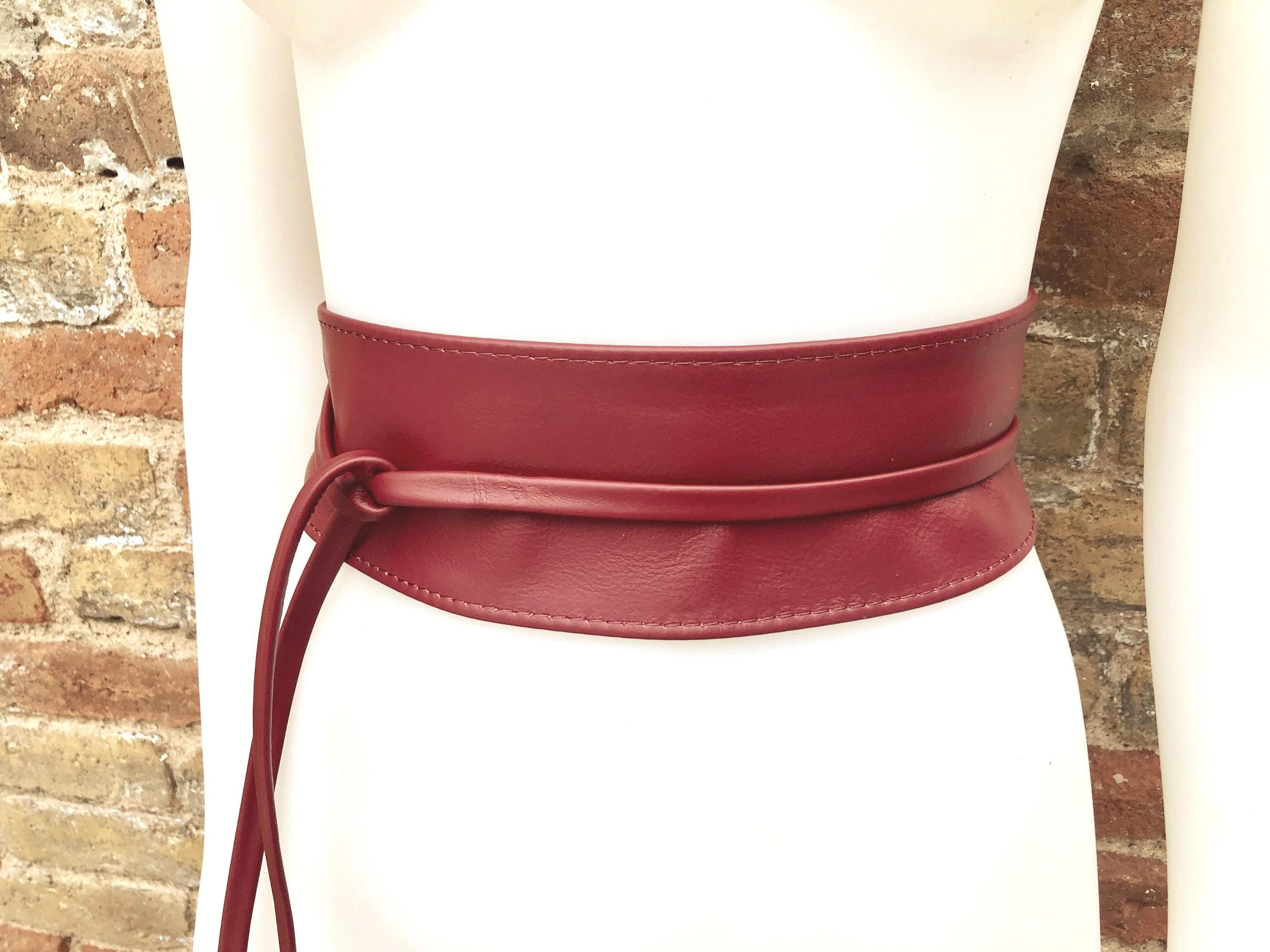 Wraparound belt in soft leather. Burgundy wrap belt. Longer option. Genuine leather wine red belt. Boho dress belt, dark red leather sash