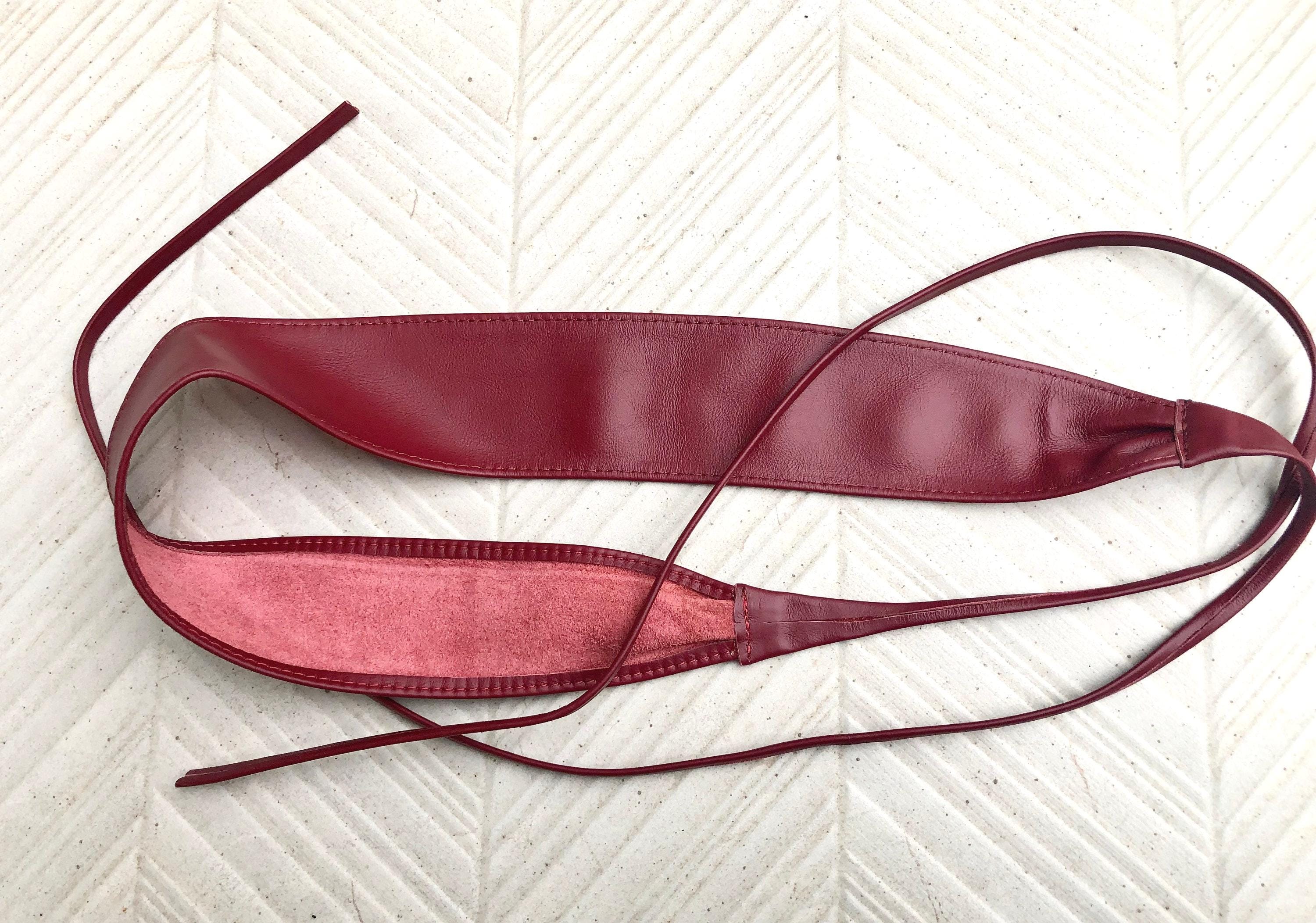 Wraparound belt in soft leather. Burgundy wrap belt. Longer option. Genuine leather wine red belt. Boho dress belt, dark red leather sash