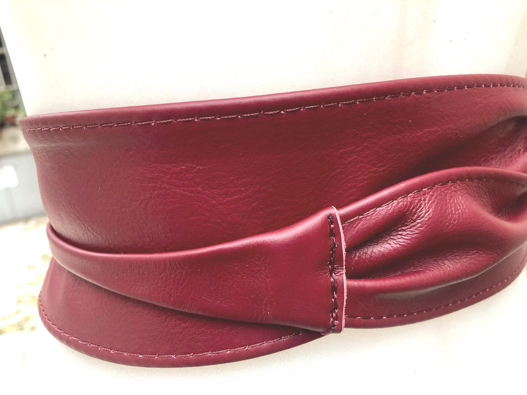 Wraparound belt in soft leather. Burgundy wrap belt. Longer option. Genuine leather wine red belt. Boho dress belt, dark red leather sash