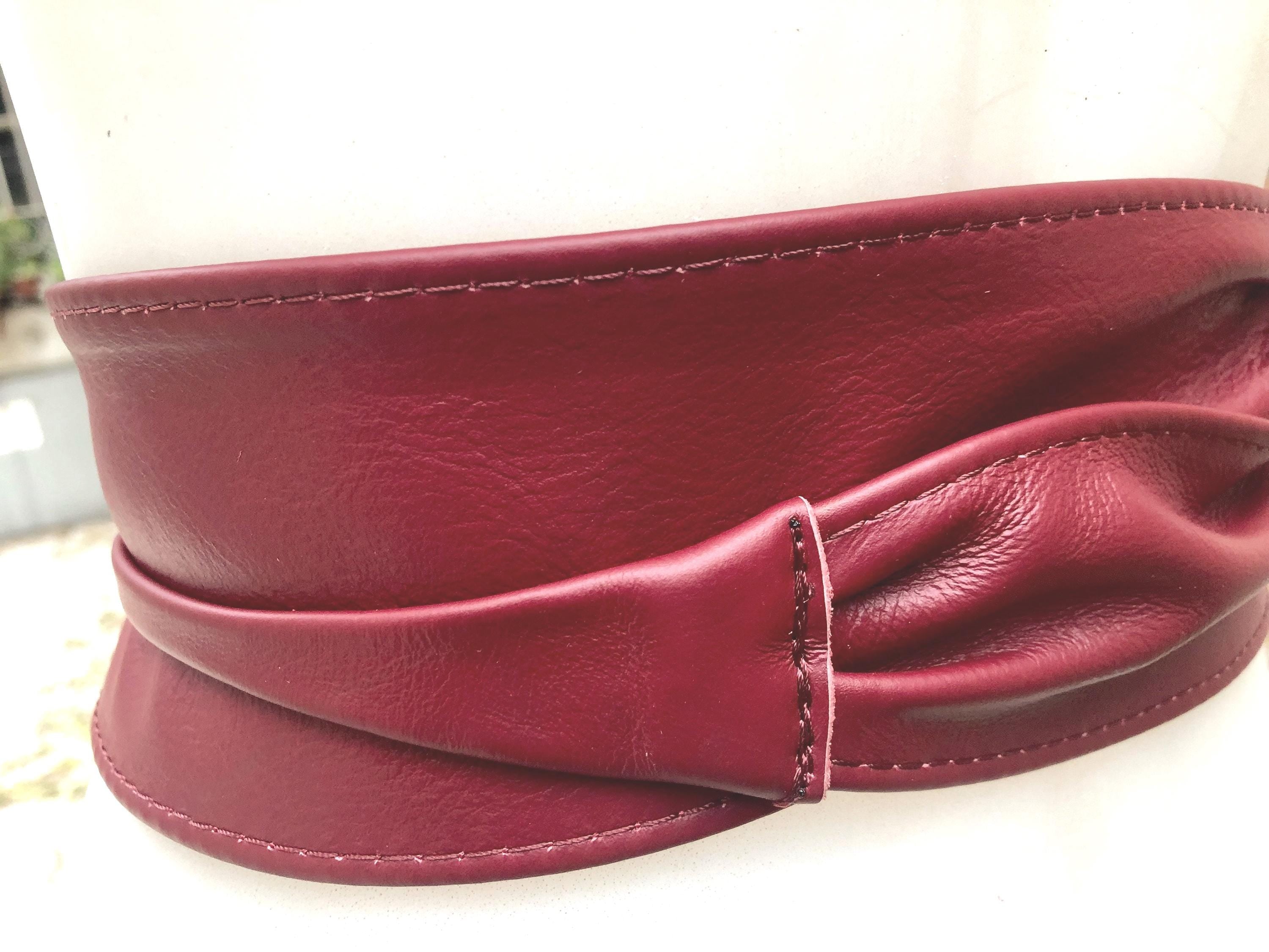 Wraparound belt in soft leather. Burgundy wrap belt. Longer option. Genuine leather wine red belt. Boho dress belt, dark red leather sash