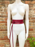 Wraparound belt in soft leather. Burgundy wrap belt. Longer option. Genuine leather wine red belt. Boho dress belt, dark red leather sash