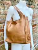 Camel brown leather bag. Light brown hobo shoulder bag + added crossbody strap. Genuine leather shopper. Caramel brown purse