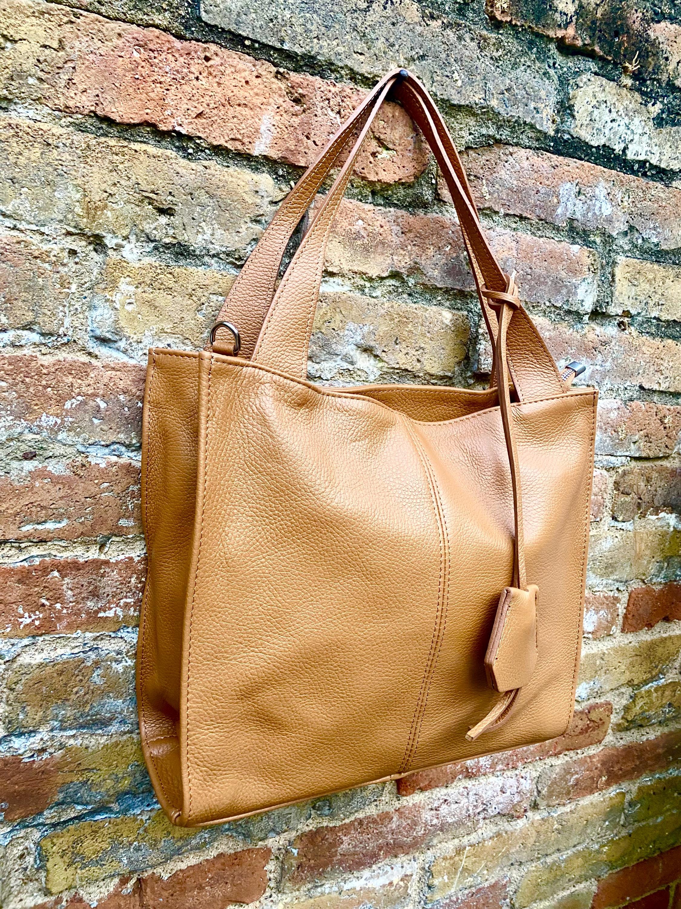 Camel brown leather bag. Light brown hobo shoulder bag + added crossbody strap. Genuine leather shopper. Caramel brown purse