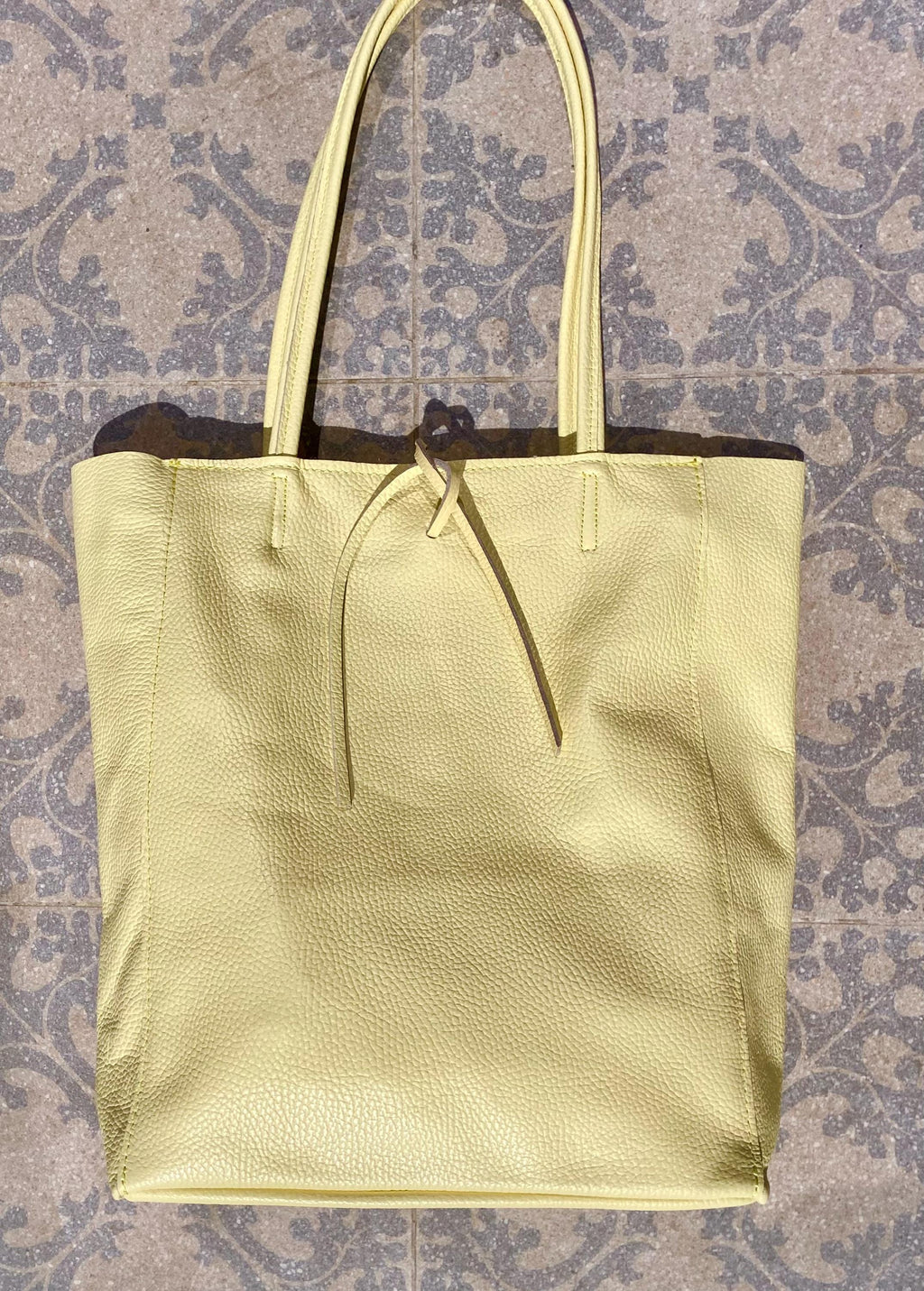 YELLOW tote leather bag. Soft natural GENUINE leather bag. Large light yellow leather shopper with ZIPPER. Vanilla laptop or book bag.