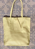 YELLOW tote leather bag. Soft natural GENUINE leather bag. Large light yellow leather shopper with ZIPPER. Vanilla laptop or book bag.