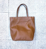 Tote leather bag in dark CAMEL brown. Soft natural GENUINE leather shopper. Large brown leather purse for your laptop, tablet, books...
