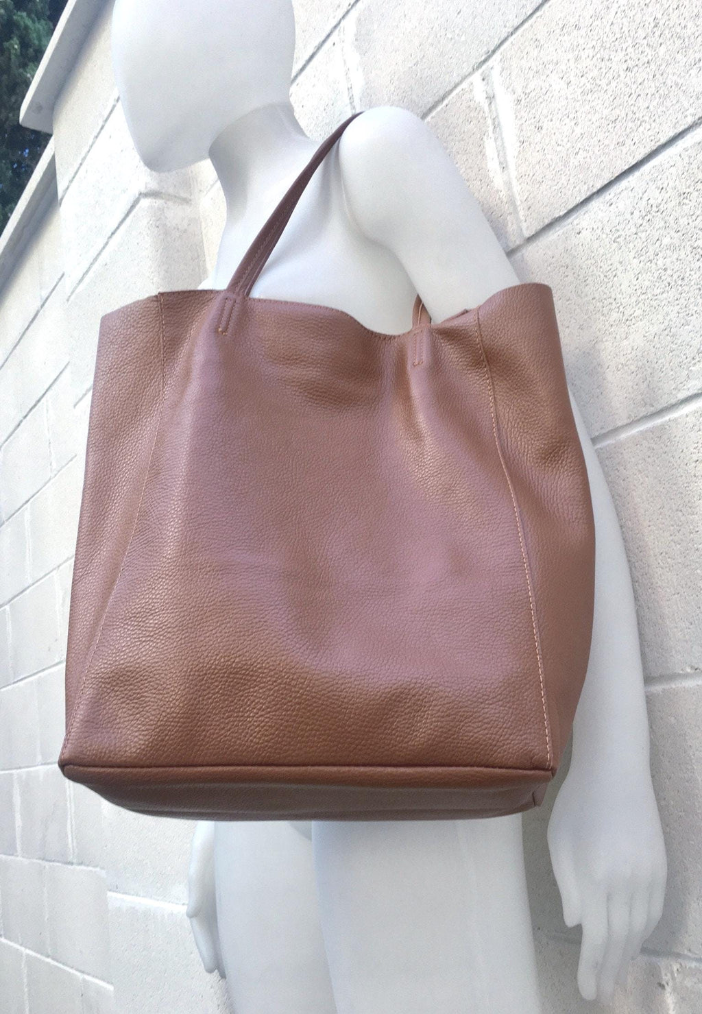 Tote leather bag in dark CAMEL brown. Soft natural GENUINE leather shopper. Large brown leather purse for your laptop, tablet, books...