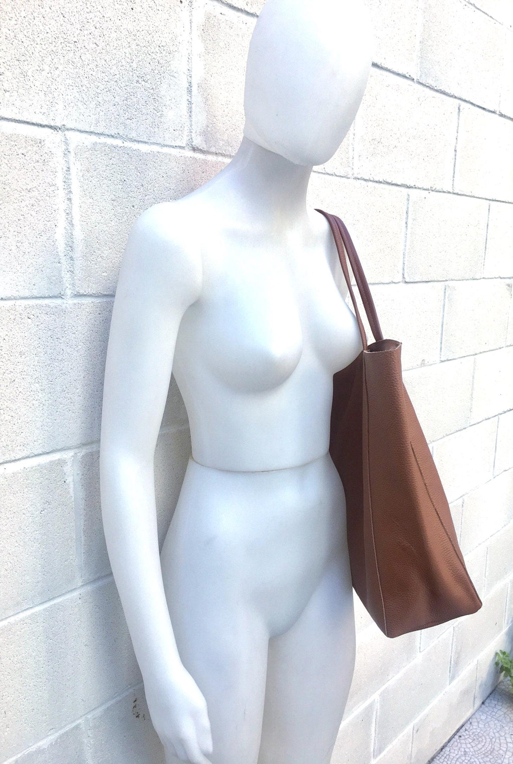 Tote leather bag in dark CAMEL brown. Soft natural GENUINE leather shopper. Large brown leather purse for your laptop, tablet, books...