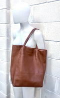 Tote leather bag in dark CAMEL brown. Soft natural GENUINE leather shopper. Large brown leather purse for your laptop, tablet, books...
