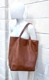 Tote leather bag in dark CAMEL brown. Soft natural GENUINE leather shopper. Large brown leather purse for your laptop, tablet, books...