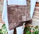 Cross body suede bag. GENUINE leather bag in TAUPE brown. Greyge BOHO natural leather bag. Messenger bag in suede for books, tablets...