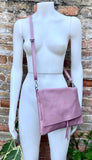 Raspberry pink crossbody / shoulder bag. Soft genuine leather. Medium cerise pink messenger bag. Zipper and adjustable strap