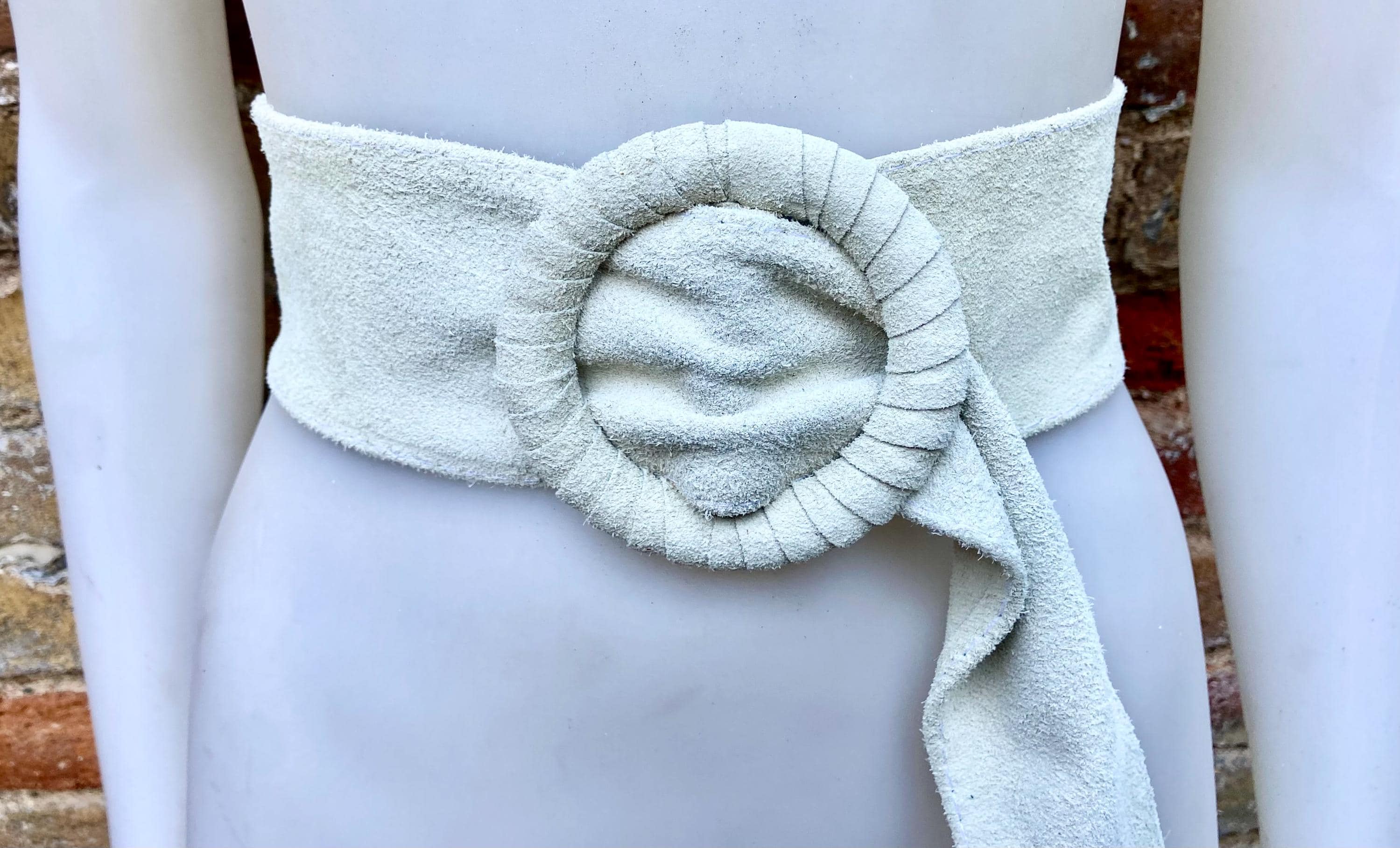 Cream suede waist belt with large round buckle. Broken white boho soft suede belt. Genuine suede leather. Cream dress/ overall belt.