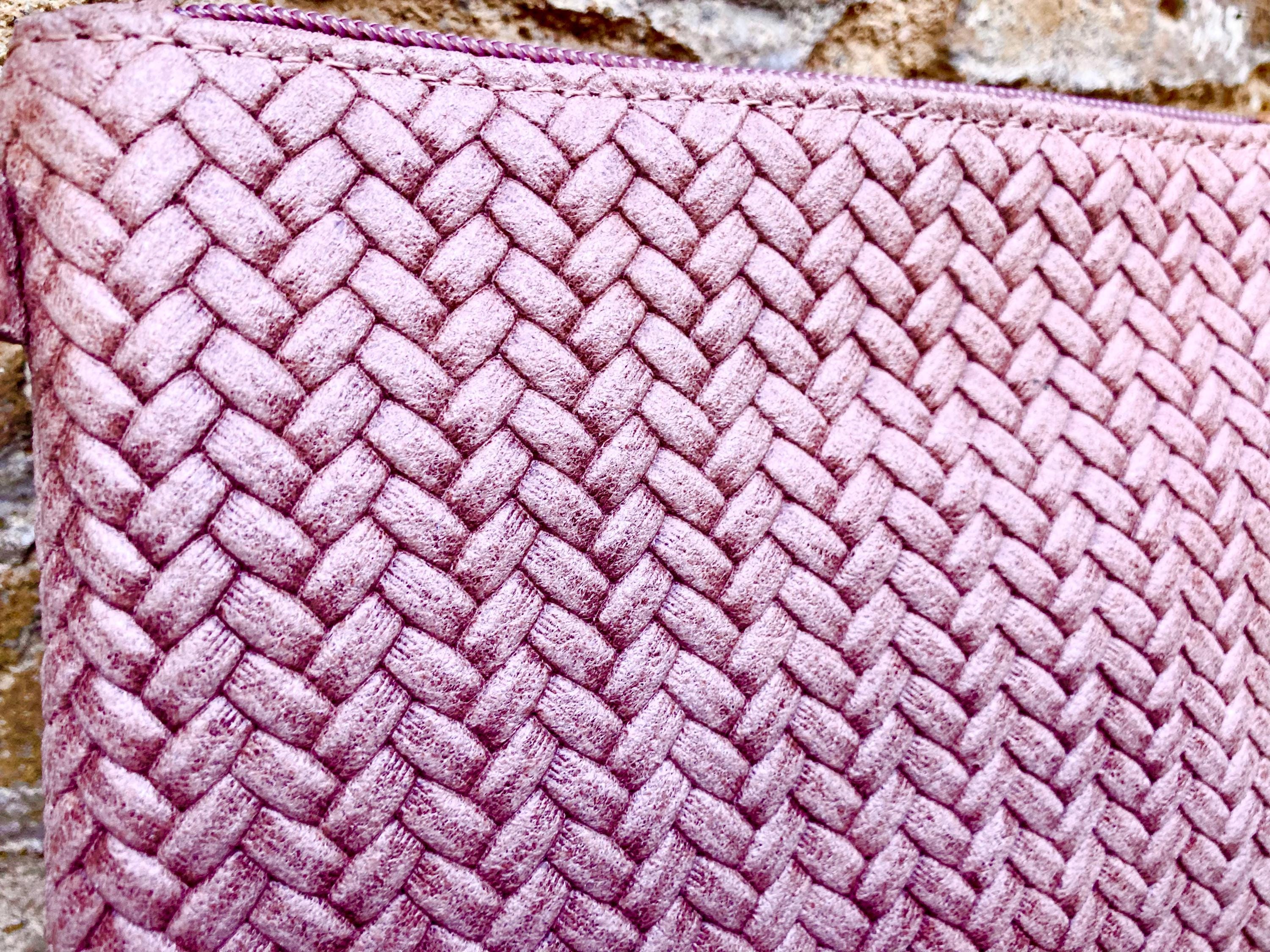 Small leather bag in light dusty pink. Embossed genuine leather. Cross body / shoulder bag / wristlet Pink purse with adjustable strap.