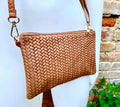 Small leather bag in camel brown. Embossed GENUINE leather crossbody / shoulder bag. Brown leather bag. Tobacco brown purse