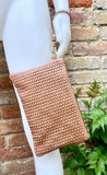 Small leather bag in camel brown. Embossed GENUINE leather crossbody / shoulder bag. Brown leather bag. Tobacco brown purse