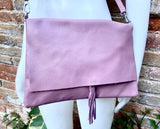 Raspberry pink crossbody / shoulder bag. Soft genuine leather. Medium cerise pink messenger bag. Zipper and adjustable strap