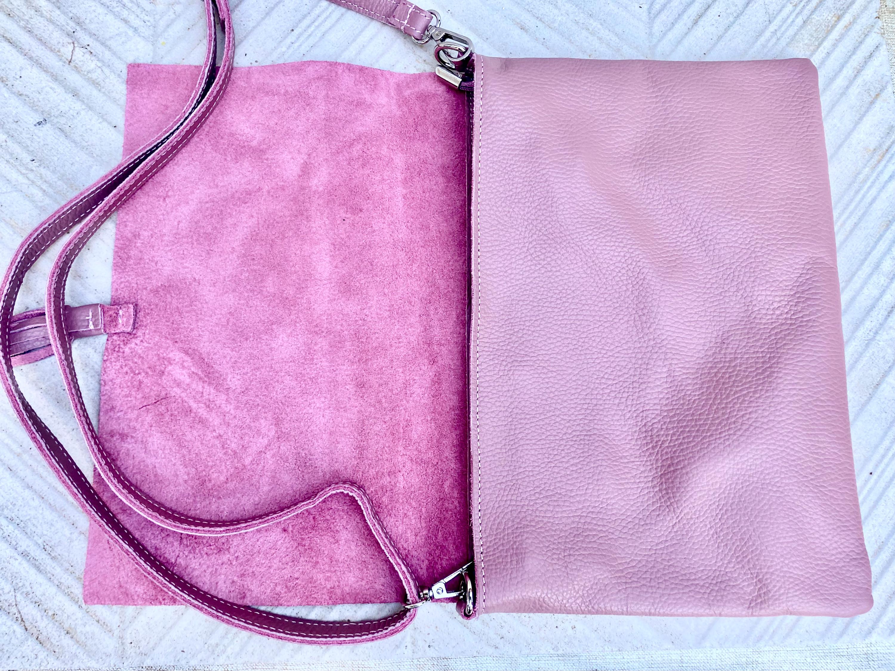 Raspberry pink crossbody / shoulder bag. Soft genuine leather. Medium cerise pink messenger bag. Zipper and adjustable strap