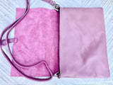 Raspberry pink crossbody / shoulder bag. Soft genuine leather. Medium cerise pink messenger bag. Zipper and adjustable strap