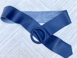 Navy leather waist belt with large round buckle. Soft leather belt in blue .Genuine leather dark blue dress belt. Wide blue waist belt