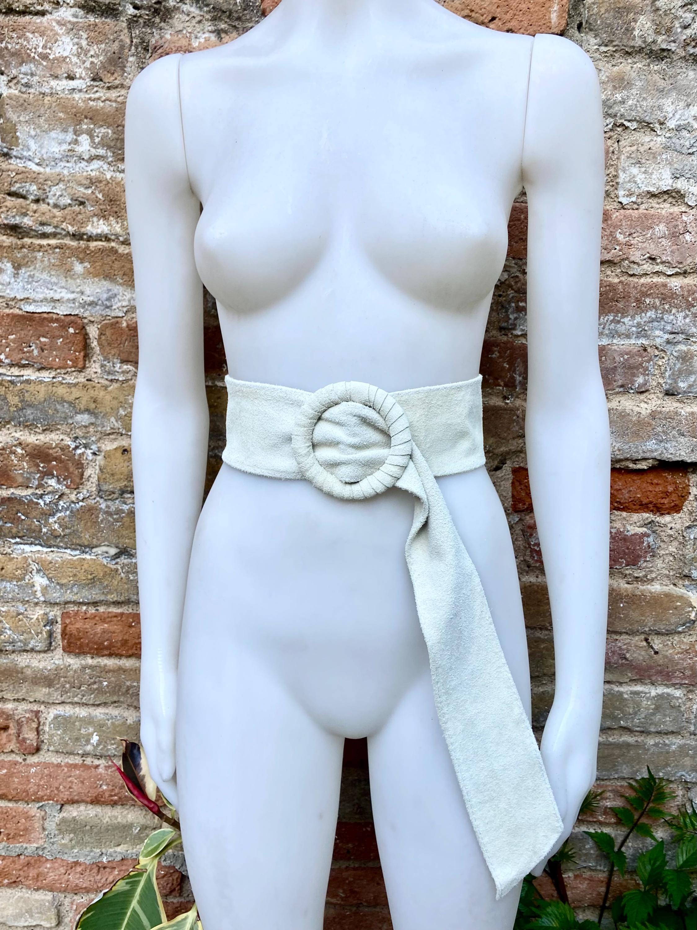 Cream suede waist belt with large round buckle. Broken white boho soft suede belt. Genuine suede leather. Cream dress/ overall belt.