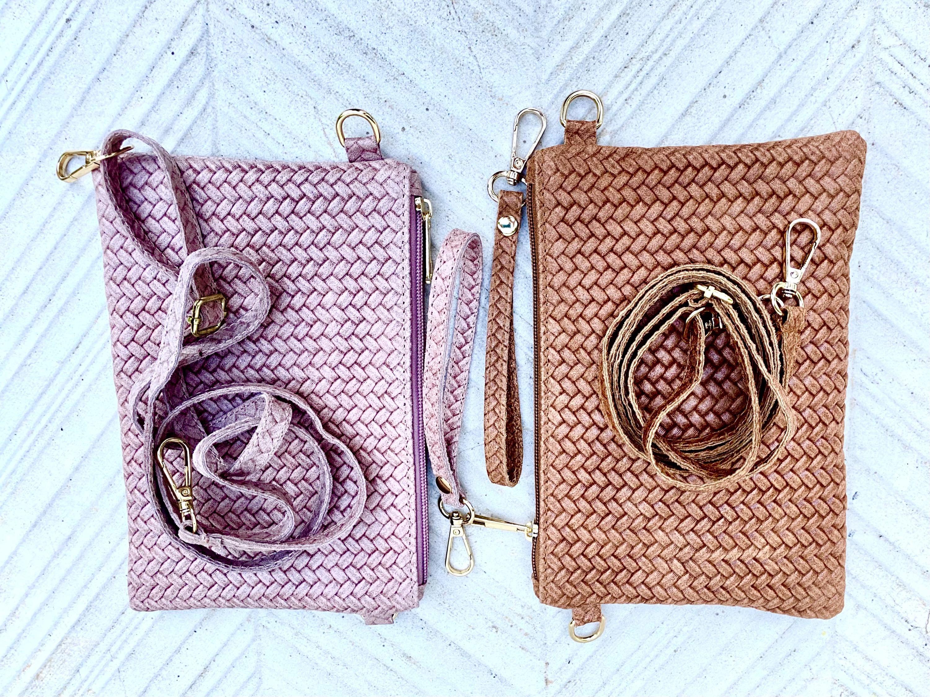 Small leather bag in light dusty pink. Embossed genuine leather. Cross body / shoulder bag / wristlet Pink purse with adjustable strap.