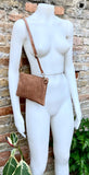 Small leather bag in camel brown. Embossed GENUINE leather crossbody / shoulder bag. Brown leather bag. Tobacco brown purse