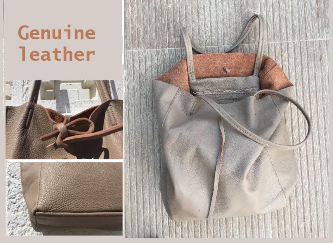 Tote leather bag in SILVER. GENUINE leather shopper. Large carry all bag for your laptop, books. Metallic leather purse.