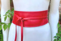 Red wrap belt in soft leather. LONGER option. Waist, dress or wraparound belt in genuine leather. Boho obi red belt.
