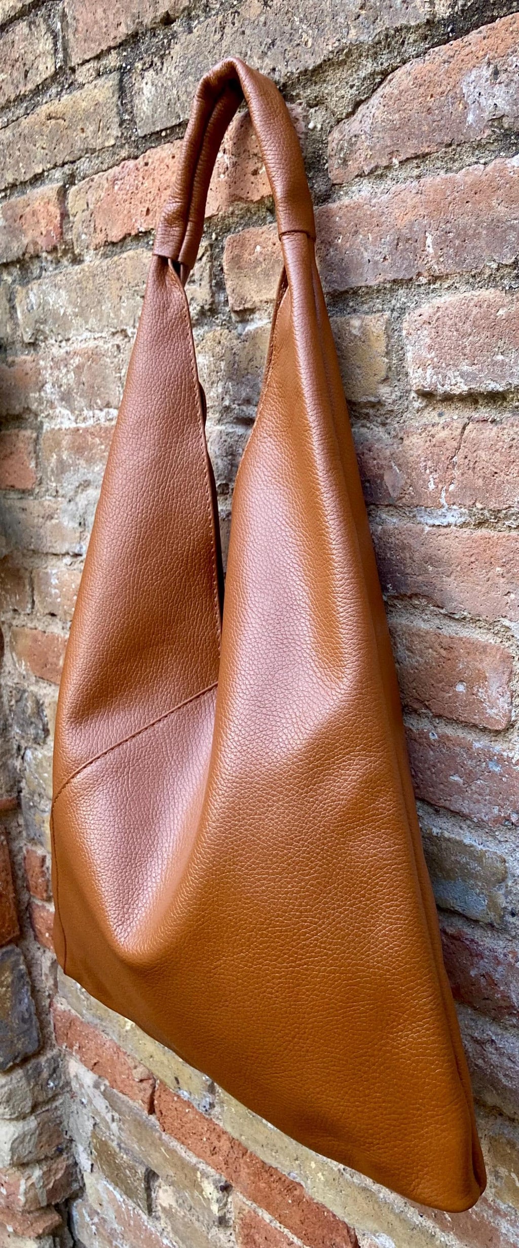Slouch leather bag in camel brown. Large shoulder leather bag. Origami boho bag. Large brown GENUINE leather purse. Brown shopper bag