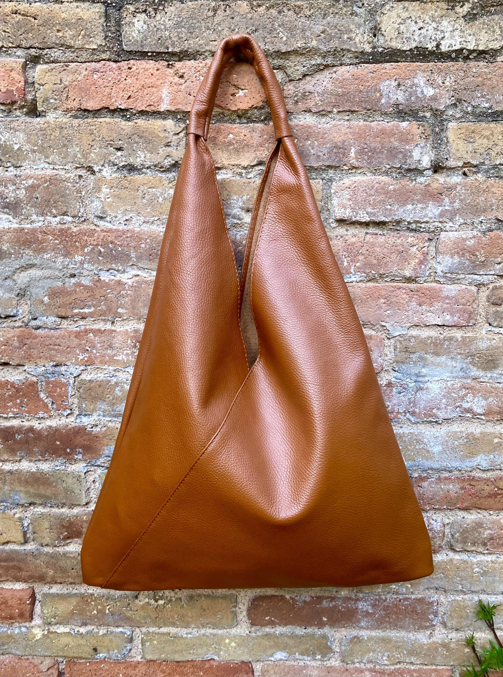 Slouch leather bag in camel brown. Large shoulder leather bag. Origami boho bag. Large brown GENUINE leather purse. Brown shopper bag