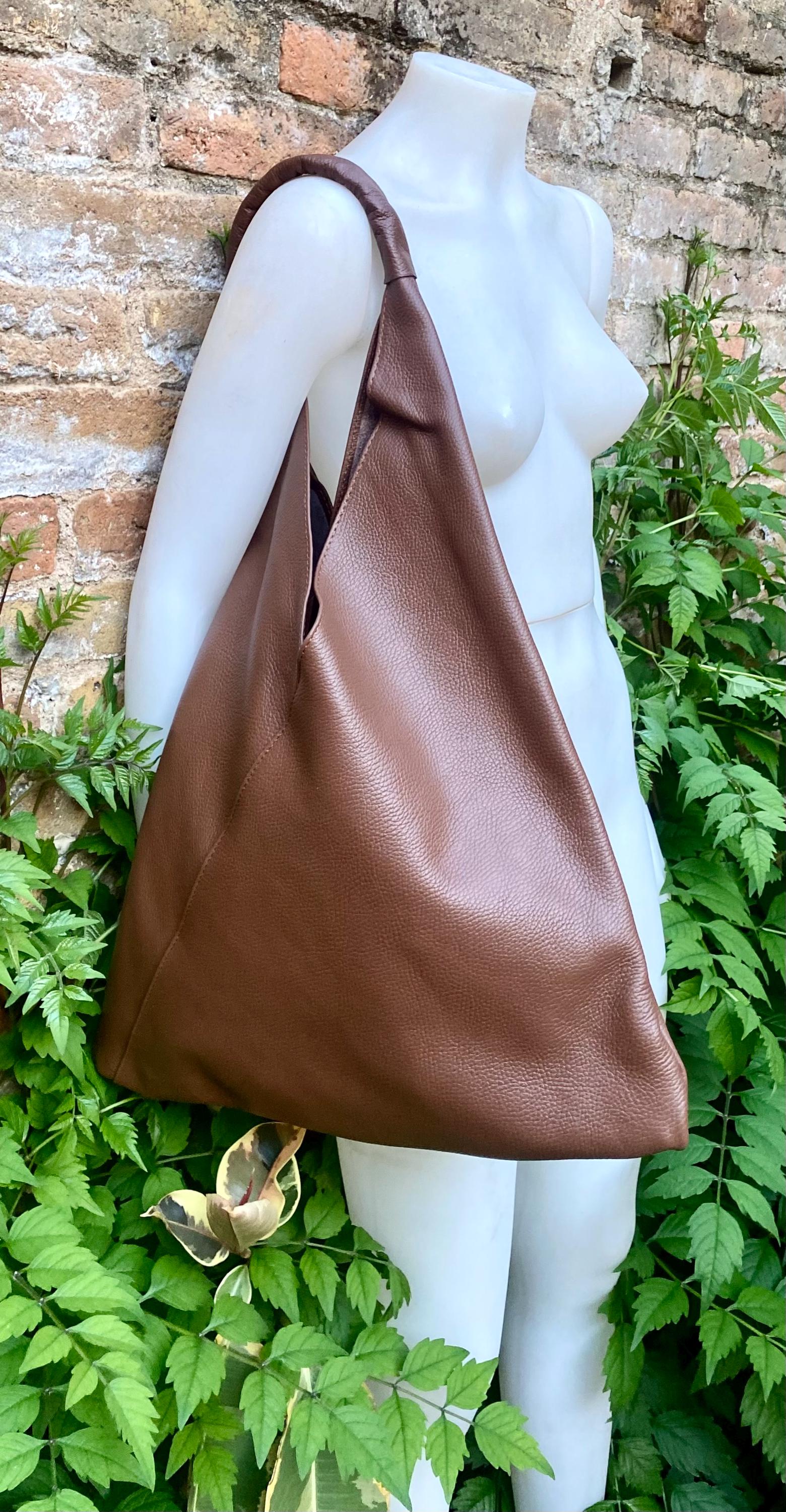 Slouch leather bag in dark brown. Large shoulder leather bag. Origami boho bag. Large brown GENUINE leather purse. Rusty brown shopper bag