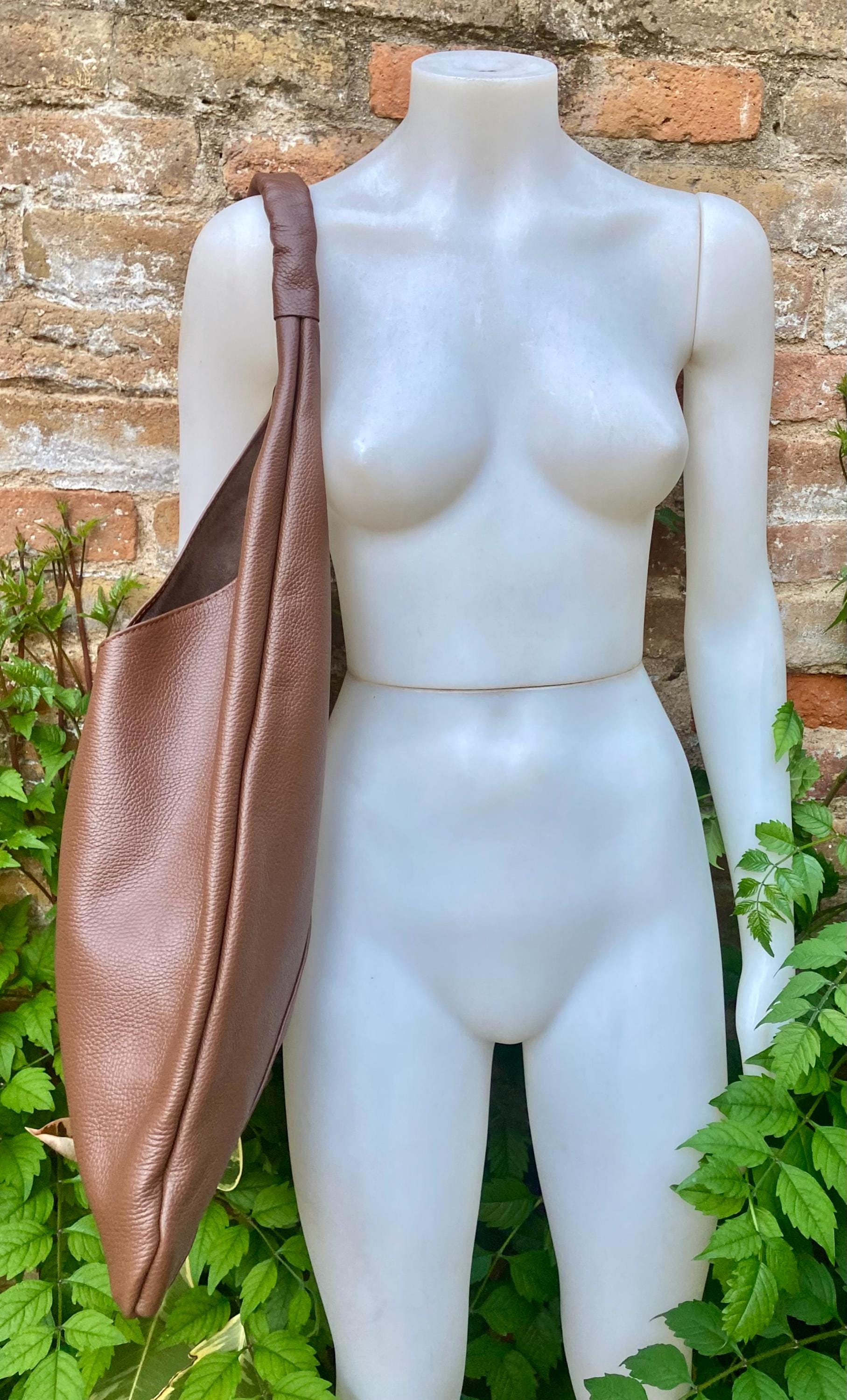 Slouch leather bag in dark brown. Large shoulder leather bag. Origami boho bag. Large brown GENUINE leather purse. Rusty brown shopper bag