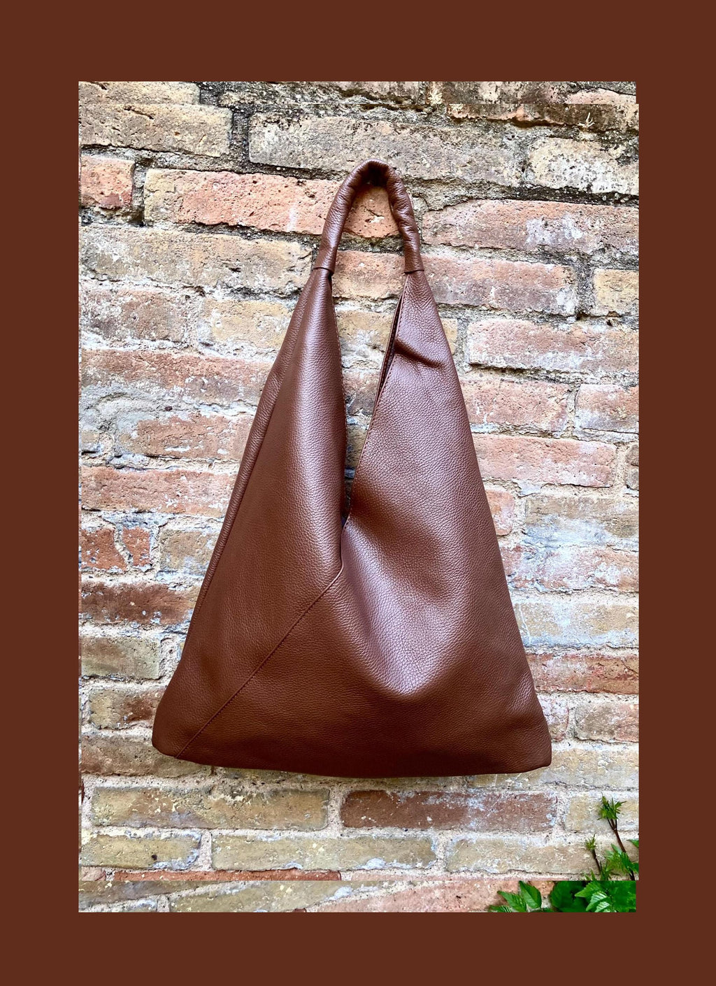 Slouch leather bag in dark brown. Large shoulder leather bag. Origami boho bag. Large brown GENUINE leather purse. Rusty brown shopper bag