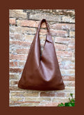 Slouch leather bag in dark brown. Large shoulder leather bag. Origami boho bag. Large brown GENUINE leather purse. Rusty brown shopper bag