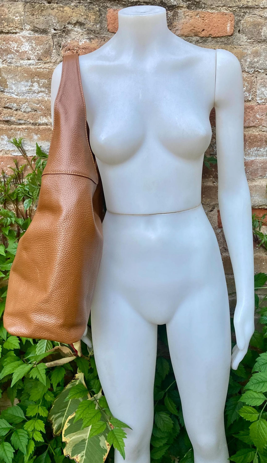 Camel brown slouch leather bag . Lined shoulder leather bag with wide strap and zipper. Large brown GENUINE leather purse. Brown shopper bag
