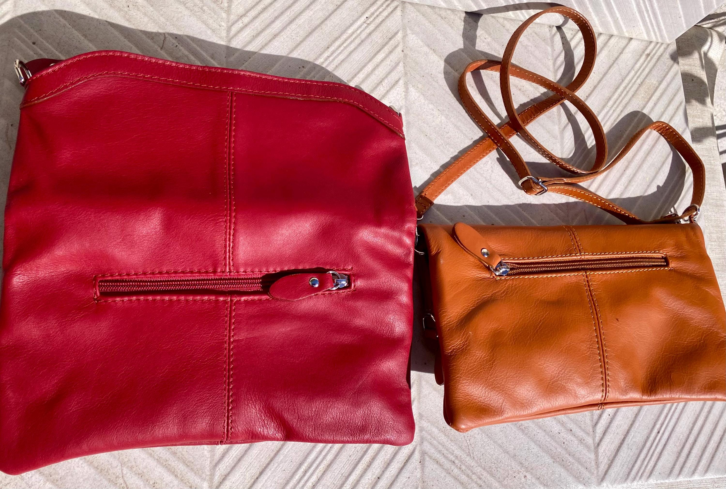 Small leather bag in light camel brown. GENUINE leather crossbody/shoulder bag. Tan brown bag with adjustable strap, zipper and flap.