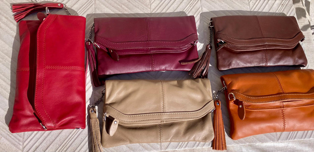 Small leather bag in RED. GENUINE leather cross body / shoulder bag in red with adjustable strap, zipper and flap.
